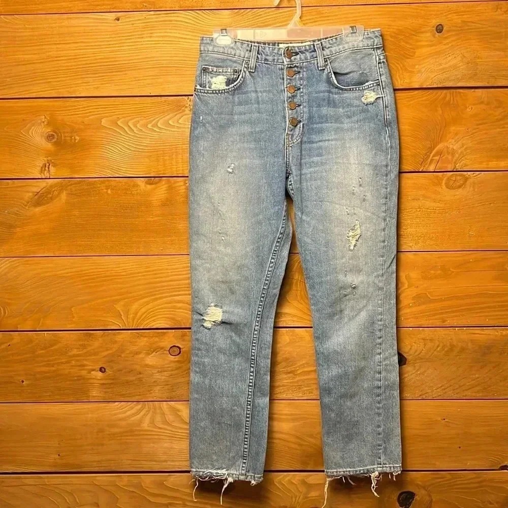 Reformation Winona Distressed Raw Hem Straight Jeans 28‎ Women Button Fly Faded